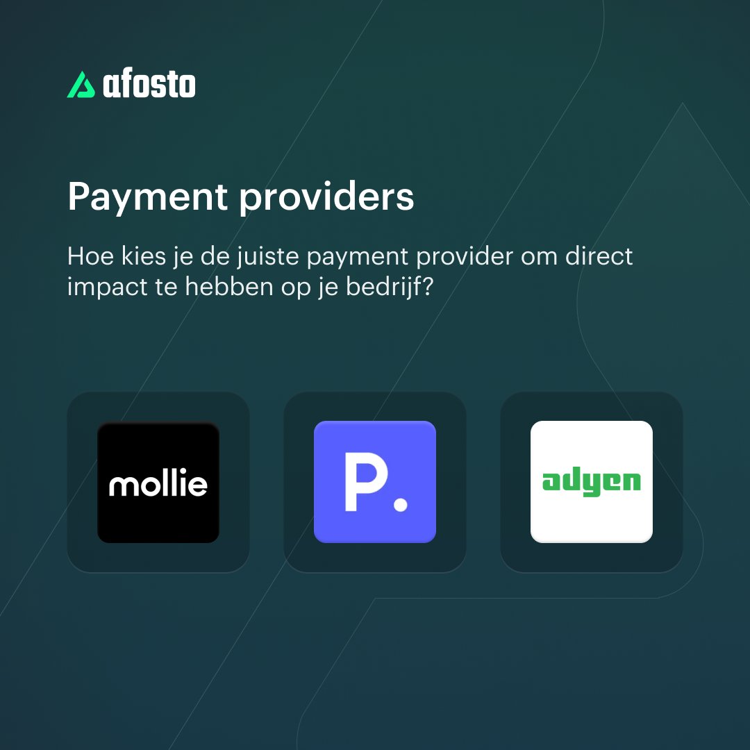 Welke payment provider past het best bij jouw webshop?

Mollie – Eenvoudige integratie 
Adyen – Wereldwijde dekking 
Pay – Lokale betaalopties 
PayPal Express – Wereldwijd vertrouwd

Allemaal eenvoudig te koppelen met Afosto!

Lees meer in onze blog:  lnkd.in/esy2ywTy