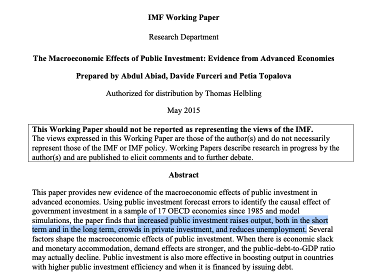 heimbergecon's tweet photo. Increased public investment raises output, both in the short term and in the long term, crowds in private investment, and reduces unemployment.. When there's economic slack and monetary accommodation, demand effects are stronger, the public-debt-to-GDP ratio may actually decline" https://t.co/P1mrWVz8E1