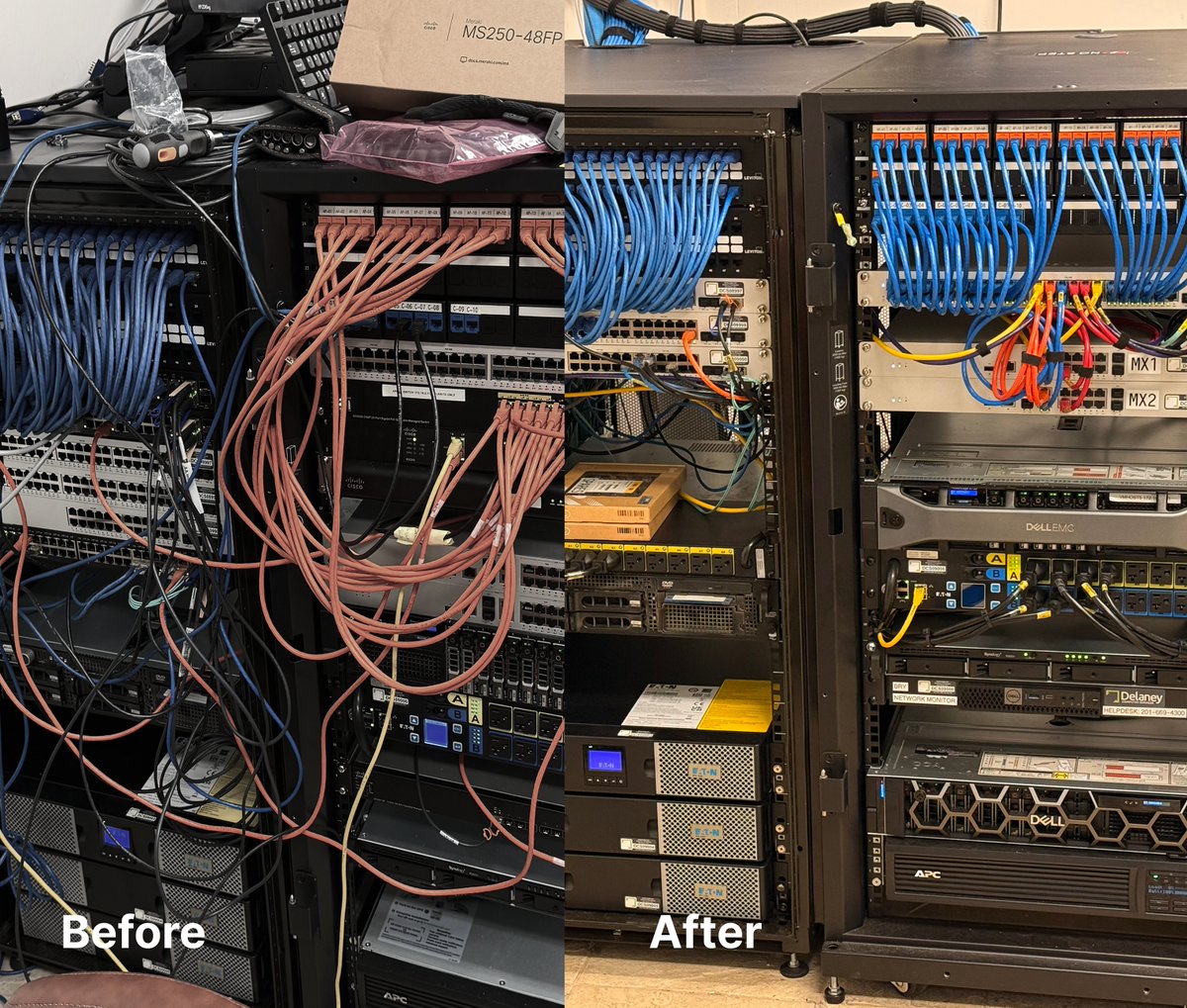 DCSNY's tweet photo. Tangled cables? Not in a DCS-managed network. 🚫🔌

At DCS, we bring precision and order to your IT infrastructure, ensuring your network is optimized for performance, scalability, and reliability.

No more spaghetti wiring—just structured cabling done right.

#dcsny https://t.co/Le9J0lJDn5