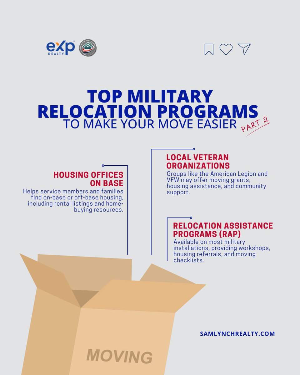 SamLynchRealtor's tweet image. Relocating for a PCS? The right assistance programs can make all the difference! Stay prepared and stress-free with the help you deserve!

#MilitaryMoves #PCSTips #RelocationAssistance #MilitaryPCS