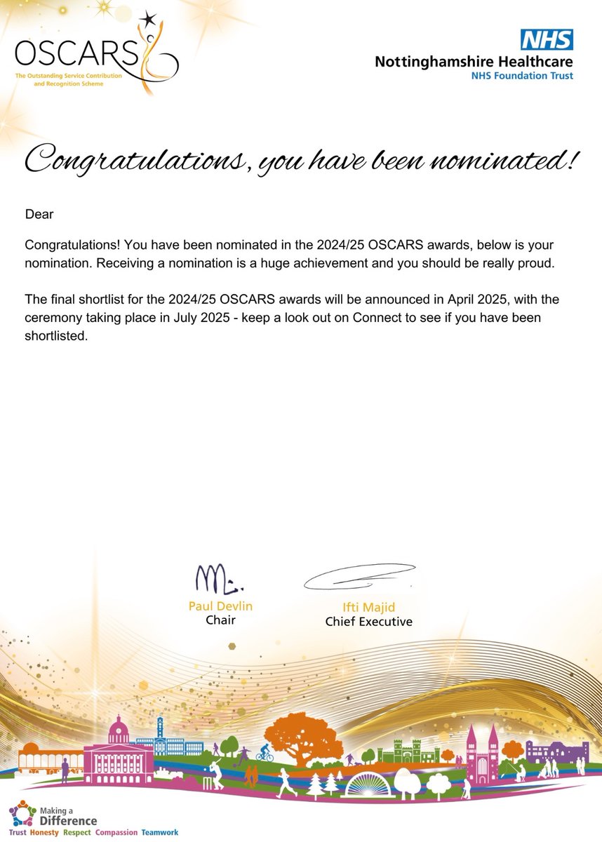 Congratulations to <a href="/MichelleS_C/">Michelle Smith-Cockayne</a> on your well deserved OSCAR nomination! 👏 👏👏👏 Thanks <a href="/hmpfosseway/">@HMPFosseWay</a> <a href="/NottsHealthcare/">Nottinghamshire Healthcare</a>