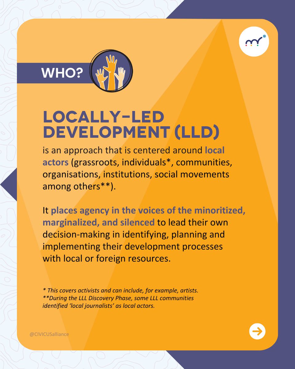CIVICUSalliance's tweet image. 🌱 A unified terminology allows for more cohesive policy approaches &amp;amp; inconsistent donor commitments!

✊🏽 Our #LocalLeadershipLabs community came up with a definition for #LocallyLedDevelopment.

Does it resonate with you? What would you change or add? 🔗web.civicus.org/LLL