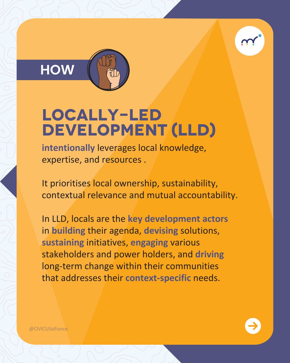 CIVICUSalliance's tweet image. 🌱 A unified terminology allows for more cohesive policy approaches &amp;amp; inconsistent donor commitments!

✊🏽 Our #LocalLeadershipLabs community came up with a definition for #LocallyLedDevelopment.

Does it resonate with you? What would you change or add? 🔗web.civicus.org/LLL