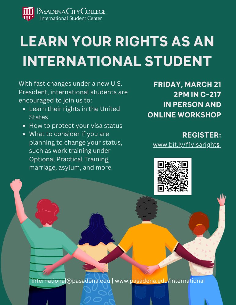 ISCLancer's tweet image. Learn about your rights as an international student. We&apos;ll talk about your rights in the U.S., how to protect your visa status, changing your status to other visa types, and more.  

Friday, March 21, 2PM in C-217 and online. Register: bit.ly/f1visarights

#f1students #f1visa