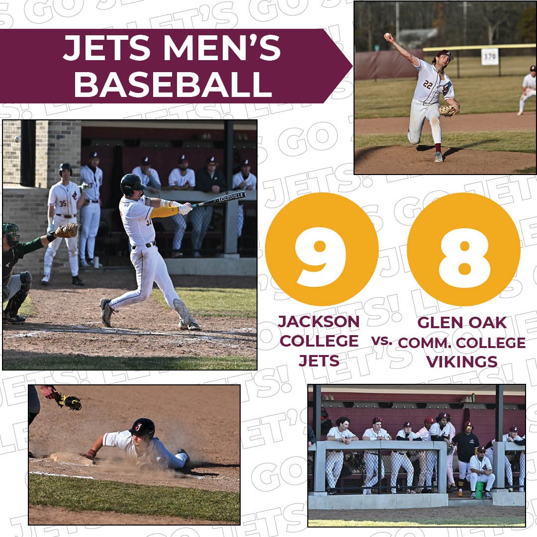 JacksonCollege's tweet photo. Levi Lane collected 4 RBIs as Jackson College earned a come-from-behind win in the season home opener over Glen Oaks Thursday, 9-8. The Jets face Siena Heights at noon Friday and travel to Muskegon CC Saturday. Jackson is 4-8 overall on the season.
 #jacksoncollege #jcjets https://t.co/8hBdGrOu1P
