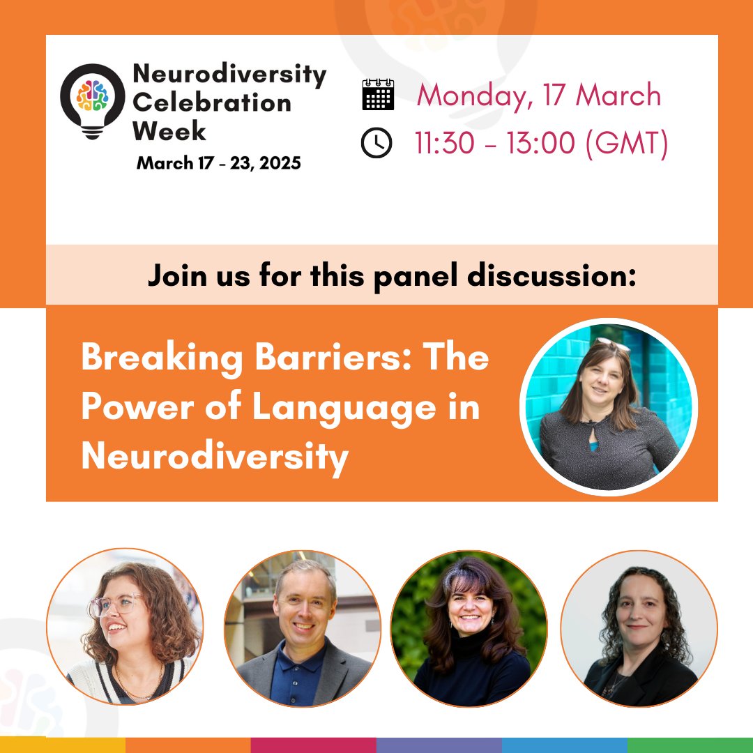 Join us for this panel discussion on 🌟Breaking Barriers: The Power of Language in Neurodiversity🌟 Sign up for free at eu1.hubs.ly/H0hxtsc0

#NeurodiversityCelebrationWeek #NCW #BreakingBarriers #Language #Neurodiversity #Neurodivergent