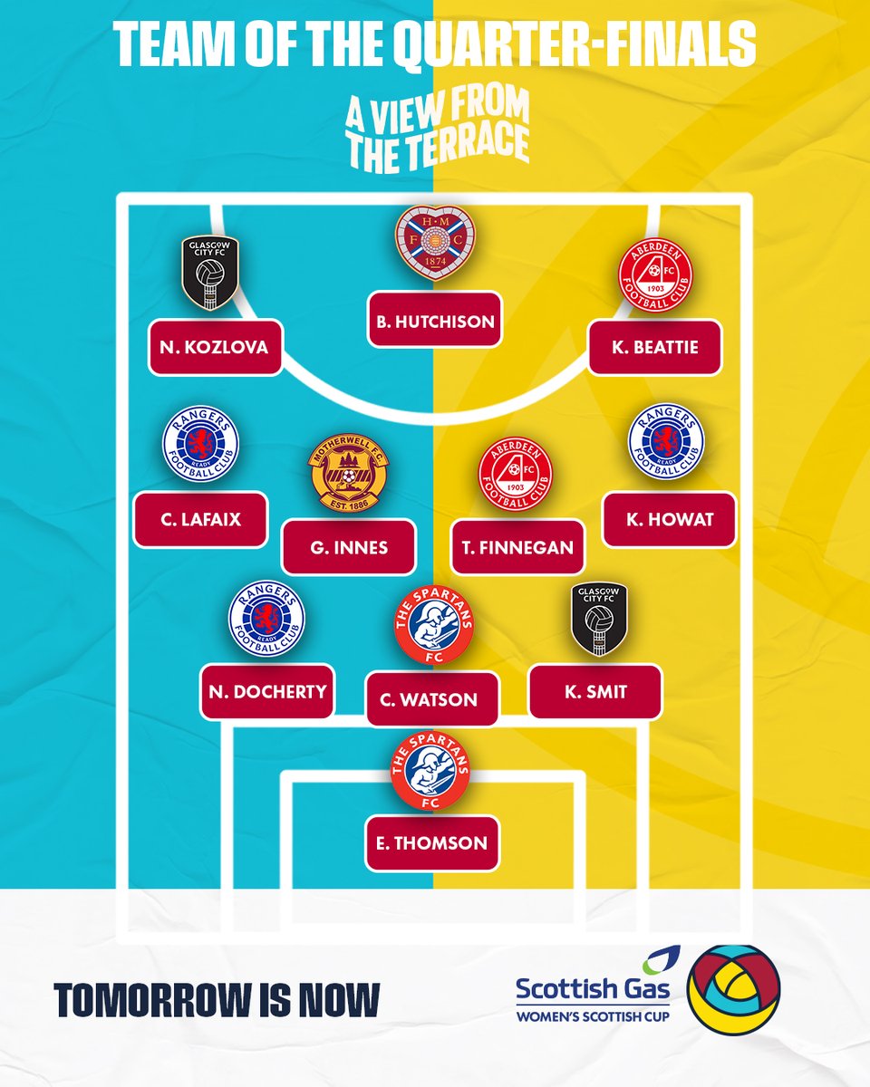 Scottish Gas Scottish Cup (@scottishcup) on Twitter photo We've put the <a href="/TheTerraceTV/">A View from the Terrace</a> team to work this week, asking them to choose the Teams of the Round from the weekend's Quarter-Finals 🏆
This was their choice for the Women's competition ⤵️
#ScottishCup We've put the <a href="/TheTerraceTV/">A View from the Terrace</a> team to work this week, asking them to choose the Teams of the Round from the weekend's Quarter-Finals 🏆
This was their choice for the Women's competition ⤵️
#ScottishCup