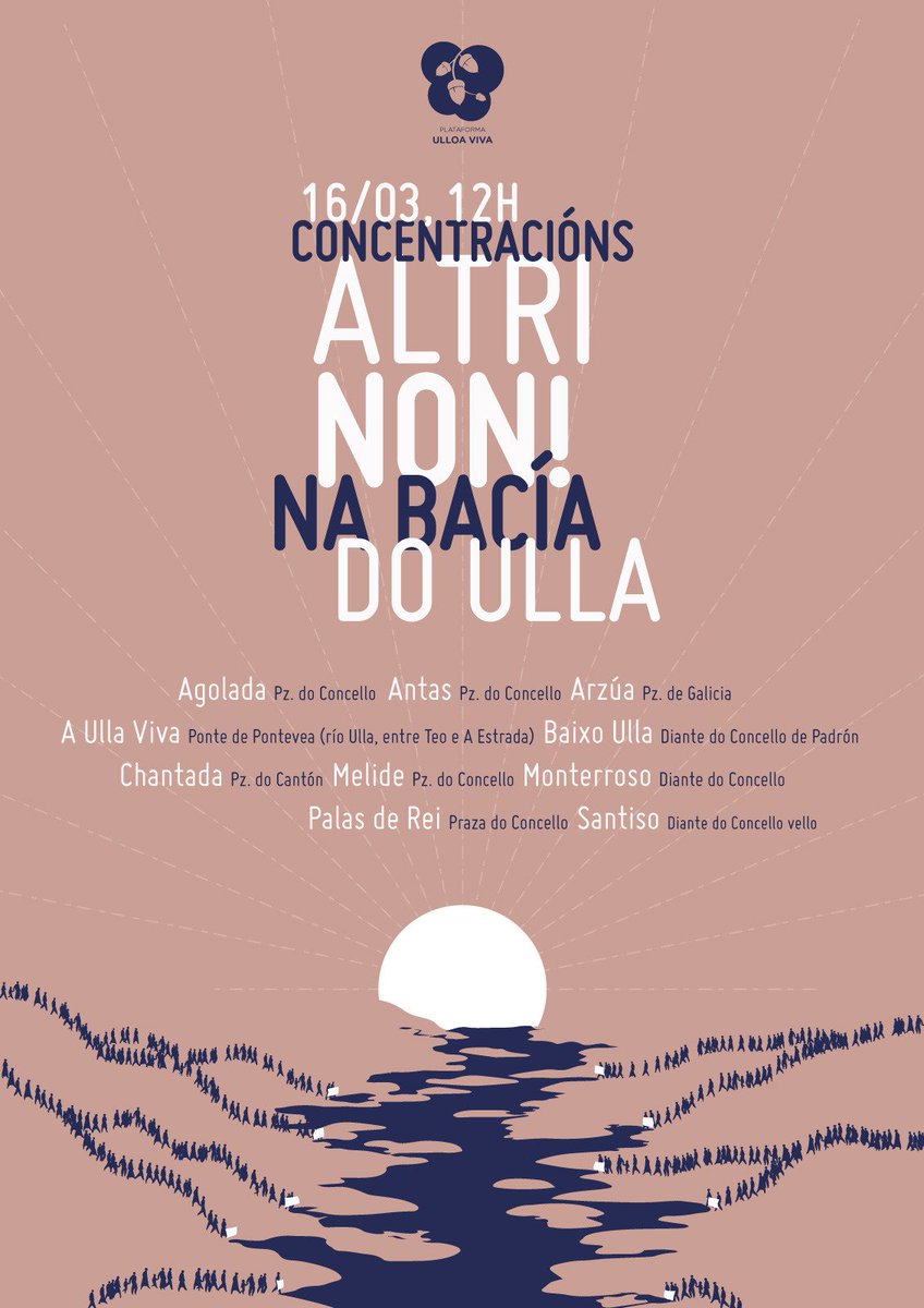 📢📢Dende a Plataforma Ulloa Viva convocamos a todas as veciñas e veciños da bacía do Ulla a sair ás prazas dos seus pobos ás 12 horas do domingo para berrar alto e claro ALTRI NON!
Comparte💚
#altriNon #Celulosasfóra
