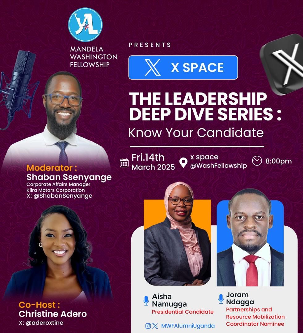💥The Leadership Deep Dive Session 3  is on Tonight, 14th March at 8pm💥

Presidential candidate @A_Namugga_  , our Partnership &amp; Sponsorship Coordinator nominee <a href="/joramndagga/">Joram Ndagga</a> , moderator <a href="/ShabanSenyange/">#NatureBoy</a> and co-host <a href="/AderoXtine/">Christine Adero</a> 

shorturl.at/rmYOX

#mwfugandaelections2025