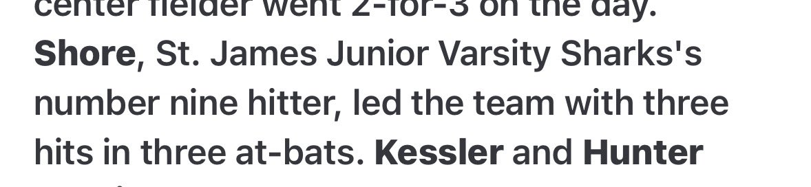NShore1019's tweet photo. Great win last night for St. James JV sharks beating Georgetown 13-2. Got my first start at 3rd going 3-3 at the plate with a double and 2 singles. @STJSHARKSBSBALL @rcentracchio https://t.co/anVshz0VNf