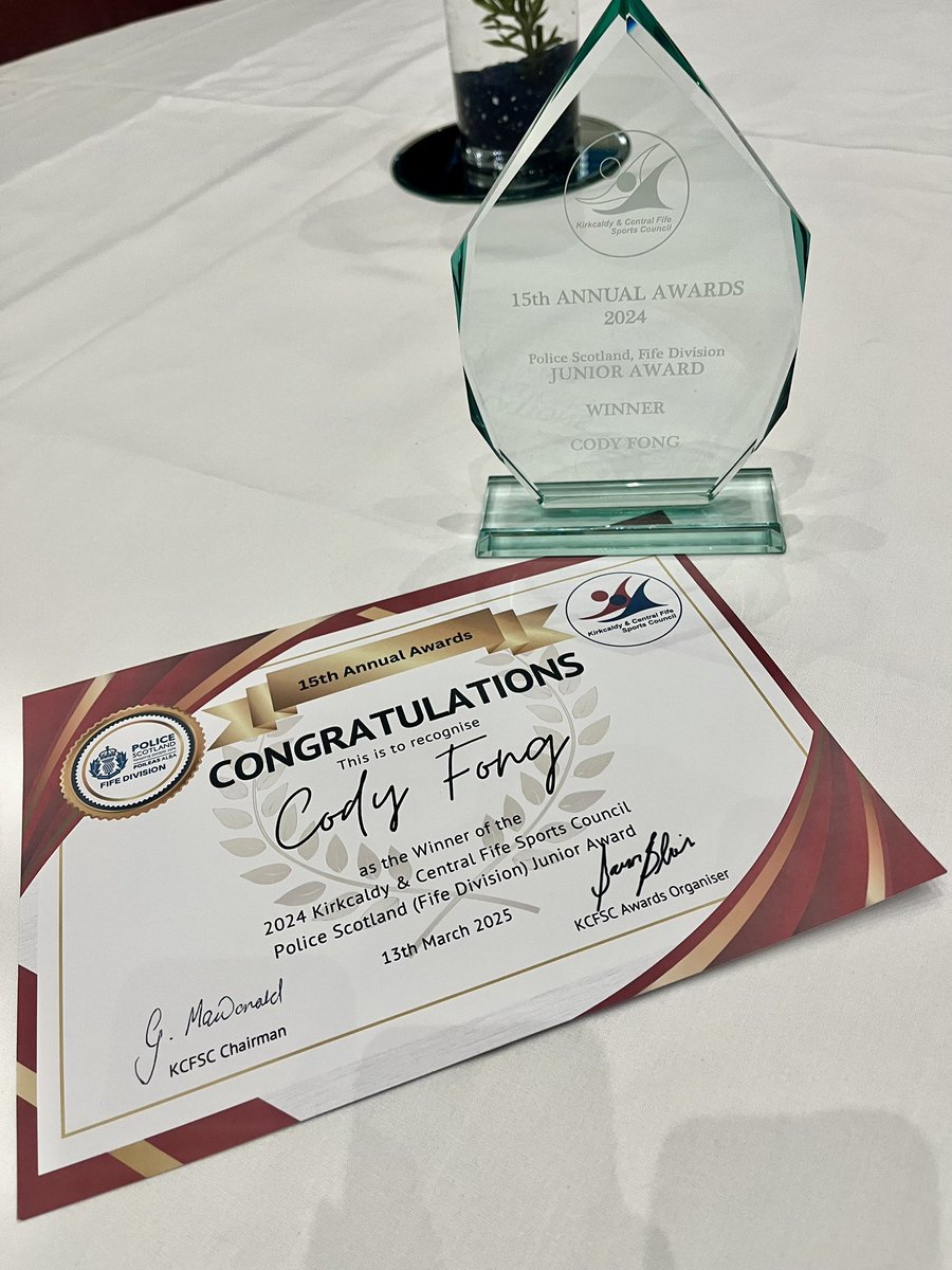 Congratulations to S2 pupil Cody Fong who was the winner of the Junior Award at the 2024 Kirkcaldy &amp; Central Fife Sports Council Awards last night🌟

Cody was presented the award in recognition of the titles she has won over the past year in Highland Dancing. 

Well done!!