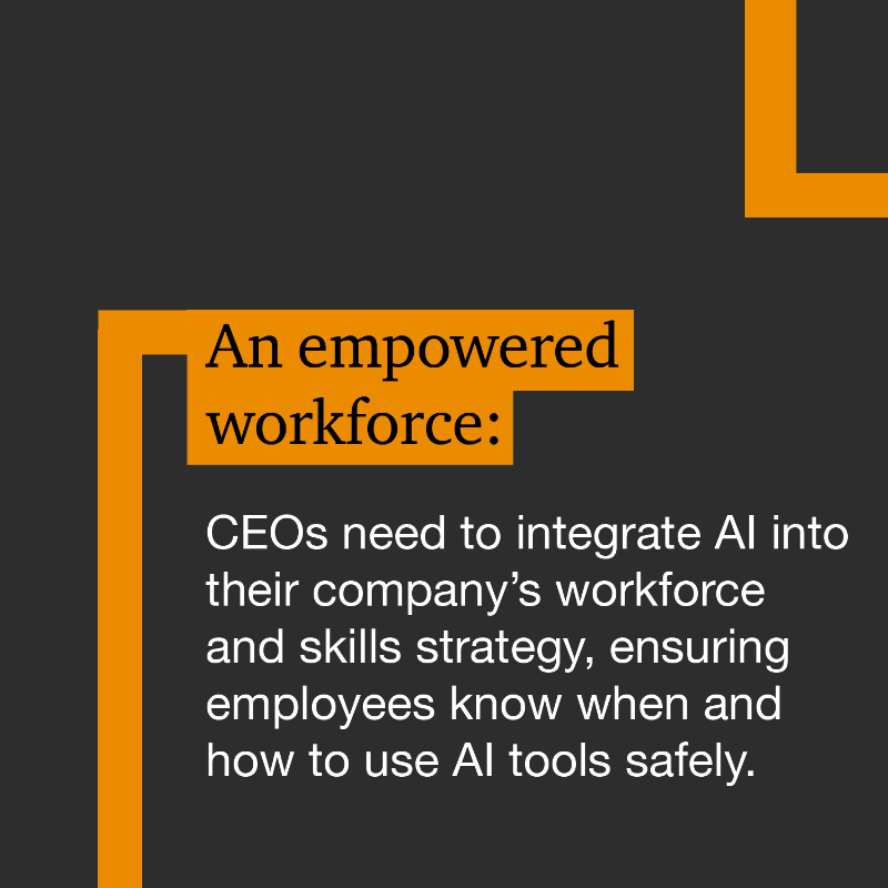 PwC's tweet photo. Our 28th Annual Global #CEOSurvey shows 49% of senior executives expect #GenAI to boost profitability within 12 months. However, nearly a third report low trust in AI. 

Discover three principles to build cautious optimism and enhance business performance: https://t.co/kjd27eWEPl