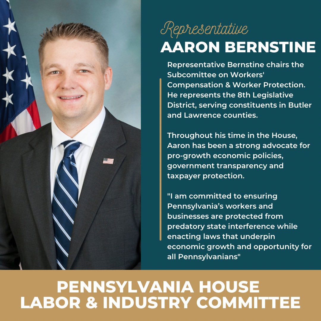 PA House GOP Labor & Industry Committee (@pahouseli) on Twitter photo Meet the #Republican #Leaders of the #PA #House #Labor and #Industry Committee!
<a href="/RepGrove/">Representative Seth Grove</a> <a href="/RepGleim/">Rep. Barb Gleim</a> <a href="/EckerRep/">Rep. Torren Ecker</a> <a href="/AaronBernstine/">Aaron Bernstine</a> Meet the #Republican #Leaders of the #PA #House #Labor and #Industry Committee!
<a href="/RepGrove/">Representative Seth Grove</a> <a href="/RepGleim/">Rep. Barb Gleim</a> <a href="/EckerRep/">Rep. Torren Ecker</a> <a href="/AaronBernstine/">Aaron Bernstine</a>