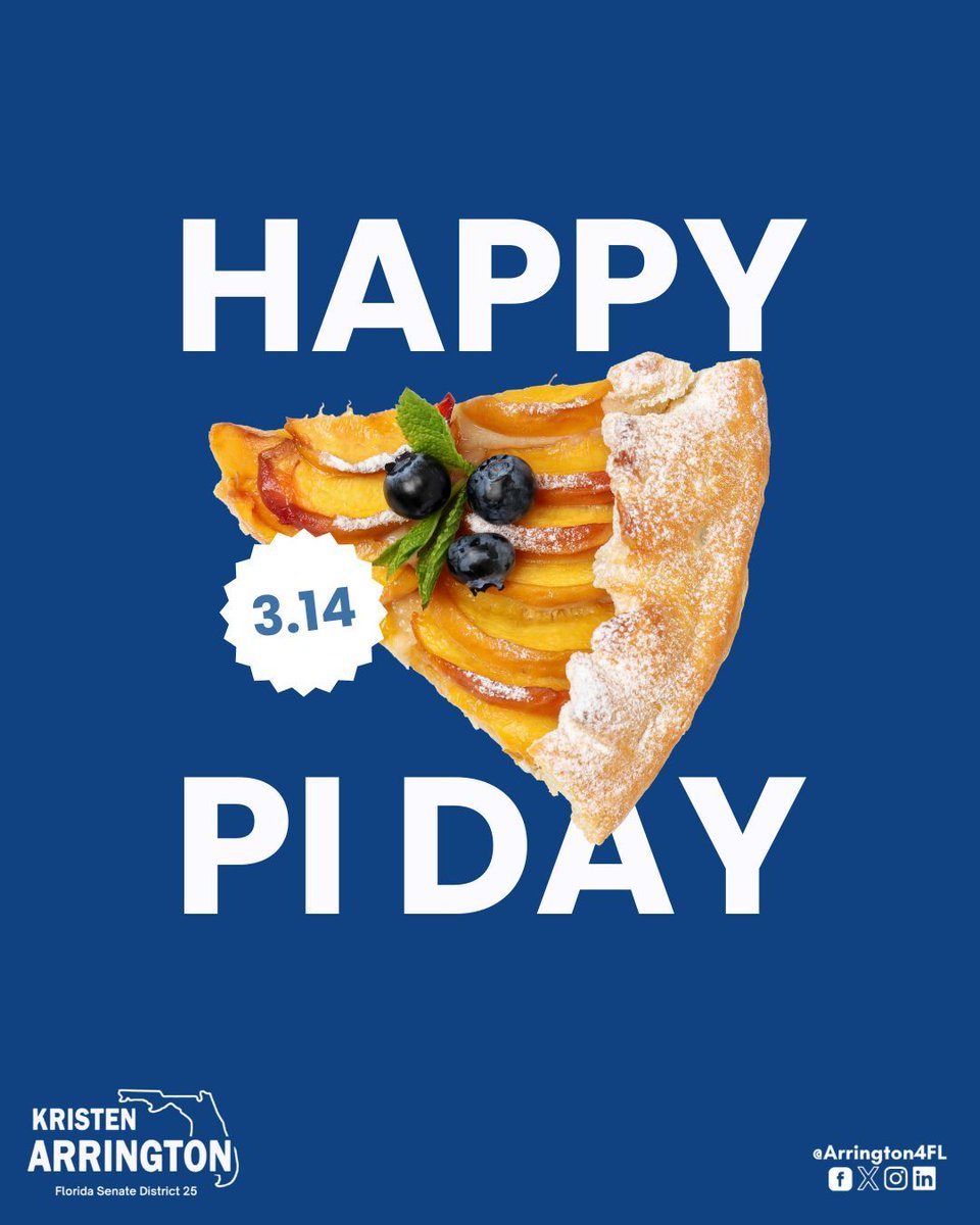 Arrington4Fl's tweet image. 3.14159... and it just keeps going! Whether you’re a math lover or a pie lover (or both), today’s the day to indulge. #PiDay #Pi #MathFun"
- - - - - -
3,14159... ¡y sigue! Seas amante de las matemáticas o de los pie (o de ambas cosas), hoy es el día para darte un capricho.