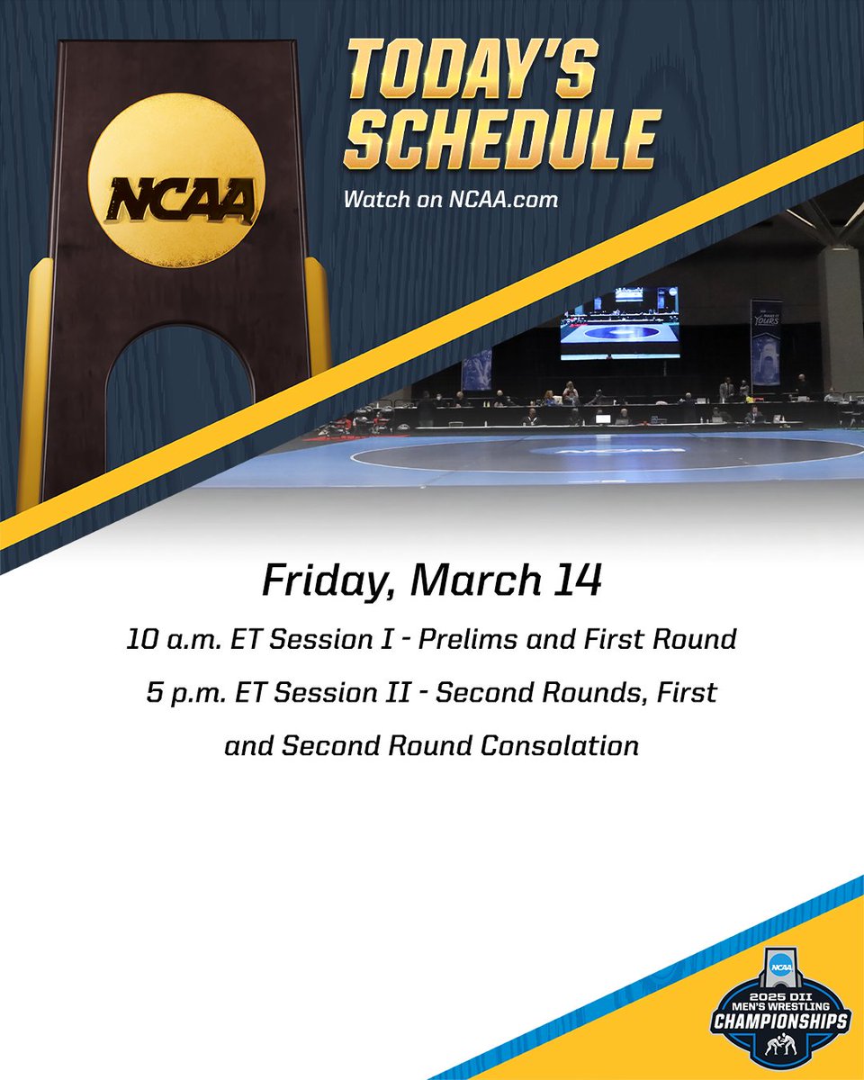 Join us today at 10 AM ET and  5 PM ET. By the end of the day, we will have our 2025 All-Americans 🤼

Watch here⤵️
1️⃣ on.ncaa.com/25WR_S1M1
2️⃣ on.ncaa.com/25WR_S1M2
3️⃣ on.ncaa.com/25WR_S1M3
4️⃣ on.ncaa.com/25WR_S1M4
5️⃣ on.ncaa.com/25WR_S1M5
6️⃣ on.ncaa.com/WR25_S1M6