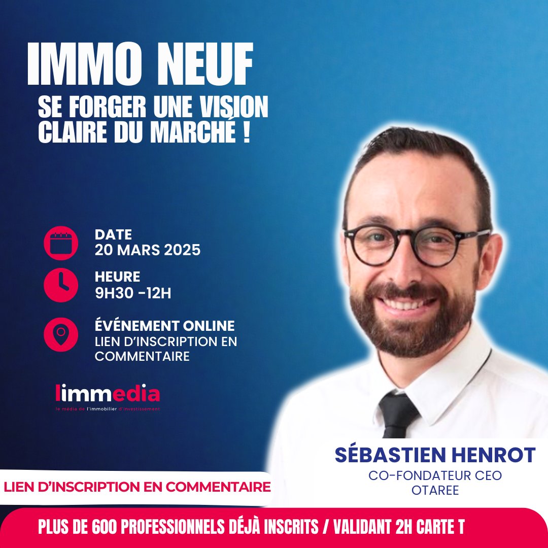 _Otaree's tweet photo. [ SAVE THE DATE ] Évènement en ligne spécial Immobilier Neuf 🔥

Avec la participation de Sébastien HENROT, Co-fondateur &amp; Président d’Otaree, qui répondra à toutes vos questions.

📅 On se donne RDV le jeudi 20 mars 9 h 30 !

#ptz #investissementlocatif #cgp #promoteurs https://t.co/wAC2aHQT0V