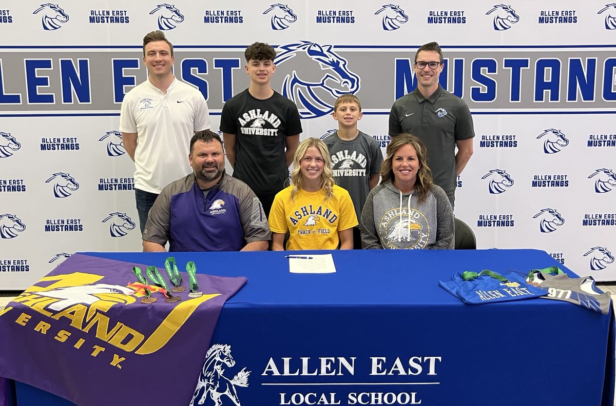 WOSNScores's tweet photo. Allen East senior Rilynn Jones signed her letter of intent this morning to continue her track career at Ashland University.

The 3-sport standout has received All-Ohio honors in soccer, basketball, and track. Jones placed 5th and 4th in the 300 hurdles at State.

📸: @AllenEastAD https://t.co/tMFsaBrvj7
