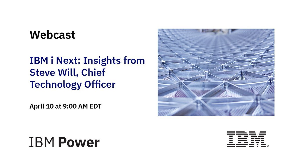 Come hear the news!  

A lot's happening on IBM i. Join Steve Will, IBM i Chief Technology Officer &amp; Dist Eng, on April 10 @ 9:00 AM EST to receive key insights into the evolution of the platform and what is coming next. 
 
Learn more and register: ibm.biz/BdGwyK