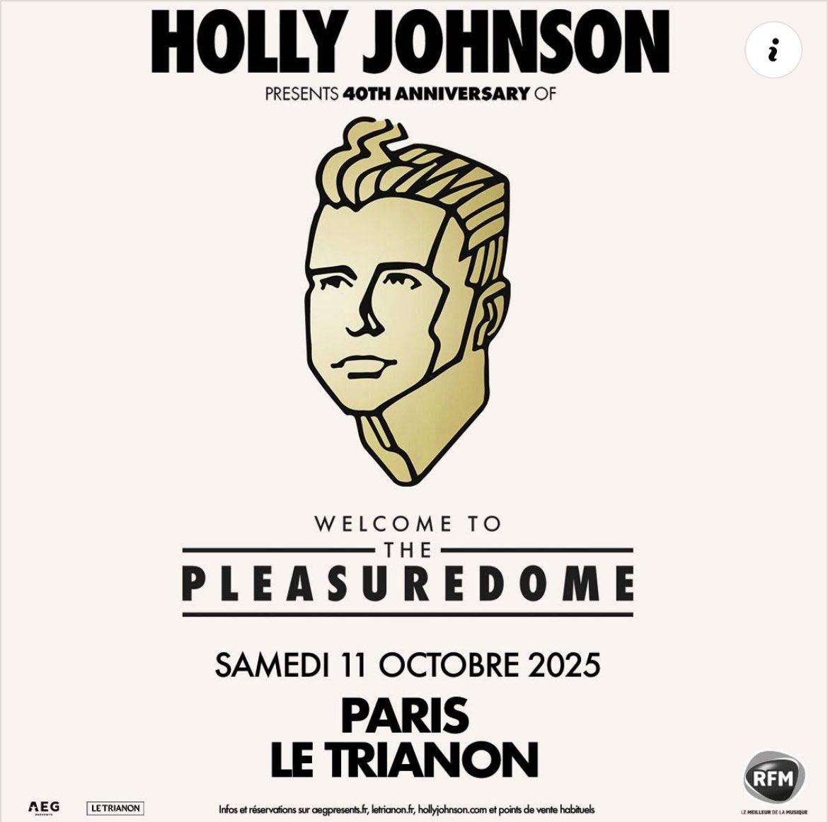 Jean-François Guyot (@jfguyot) on Twitter photo #RSVP
Icône #LGBTQ et rendu célèbre avec #FrankieGoesToHollywood, Holly #JOHNSON fêtera à Paris les 40 ans du mythique album #WelcomeToThePleasuredome samedi 11 octobre <a href="/LeTrianonParis/">Le Trianon</a>. Ouverture de la billetterie lundi 17 mars à 10H00 aegpresents.fr/event/holly-jo… #RSVP
Icône #LGBTQ et rendu célèbre avec #FrankieGoesToHollywood, Holly #JOHNSON fêtera à Paris les 40 ans du mythique album #WelcomeToThePleasuredome samedi 11 octobre <a href="/LeTrianonParis/">Le Trianon</a>. Ouverture de la billetterie lundi 17 mars à 10H00 aegpresents.fr/event/holly-jo…