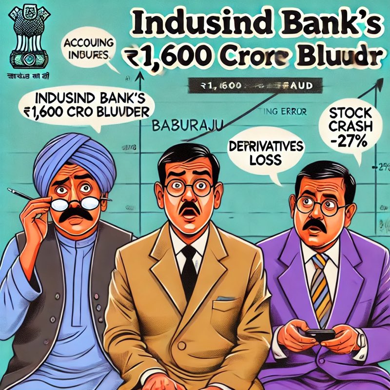 itsmekinnar's tweet photo. IndusInd Bank’s ₹1,600 Cr Blunder Explained Hera Pheri Style! 😳🔥

Find out how an 8-year accounting error wiped out 27% of its stock value overnight — Baburao would say, ‘Yeh toh bada scam lagta hai!’ 😆

https://t.co/tclcGxIPAM https://t.co/Opi2mLRdpb