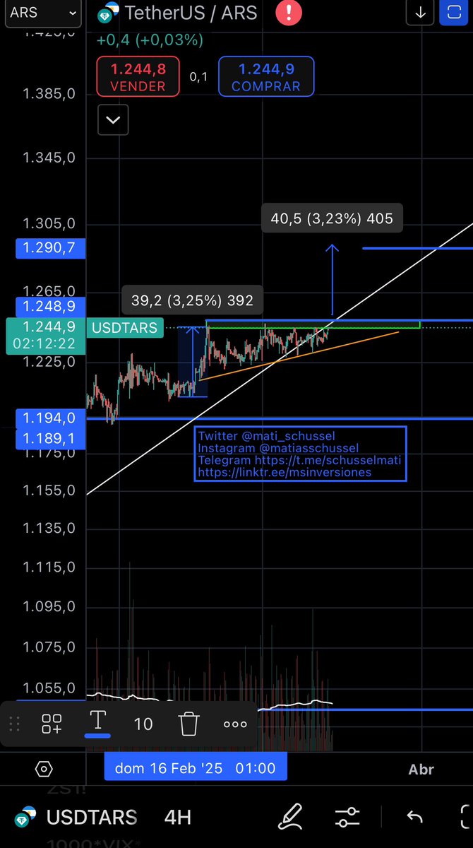 Mati_Schussel's tweet photo. #Dolarcrypto #Dolar #Dolarblue 🇦🇷💵 #USDTARS $USDT Si el Dólar en Argentina en las próximas semanas supera los $1.250 habilita los $1.300 de inmediato a seguirlo de cerca.👀 https://t.co/PYYXdhjYT1