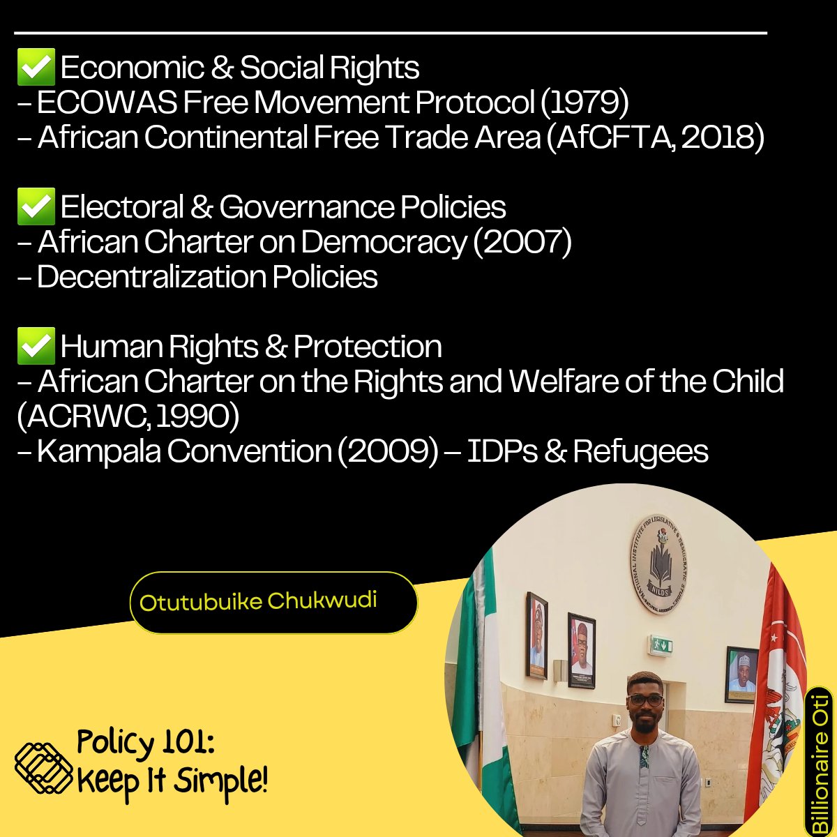 BillionOte's tweet photo. Africa’s rights and privileges are shaped by policies like the African Charter on Human Rights, AfCFTA, & the Maputo Protocol. Yet, governance gaps persist.
Turning policy into impact requires action, accountability, and inclusion.
The future is ours to shape! #Policy #Policy101 https://t.co/R8T9qfON03