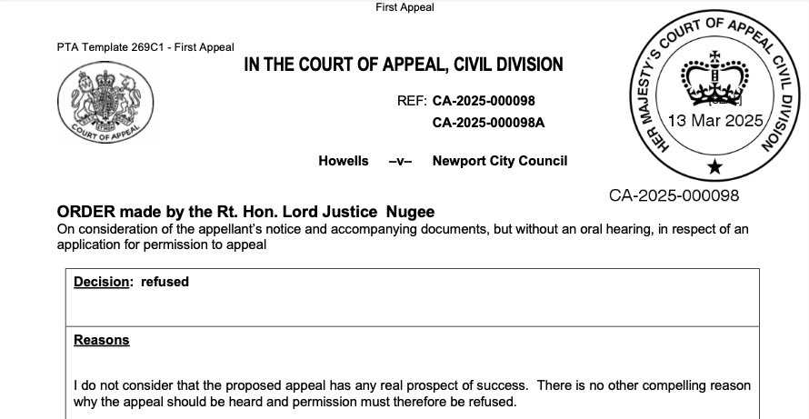 Appeal request to the Royal Court of Appeal: refused

The Great British Injustice System strikes again…

The state always protects the state.

Next stop: ECHR