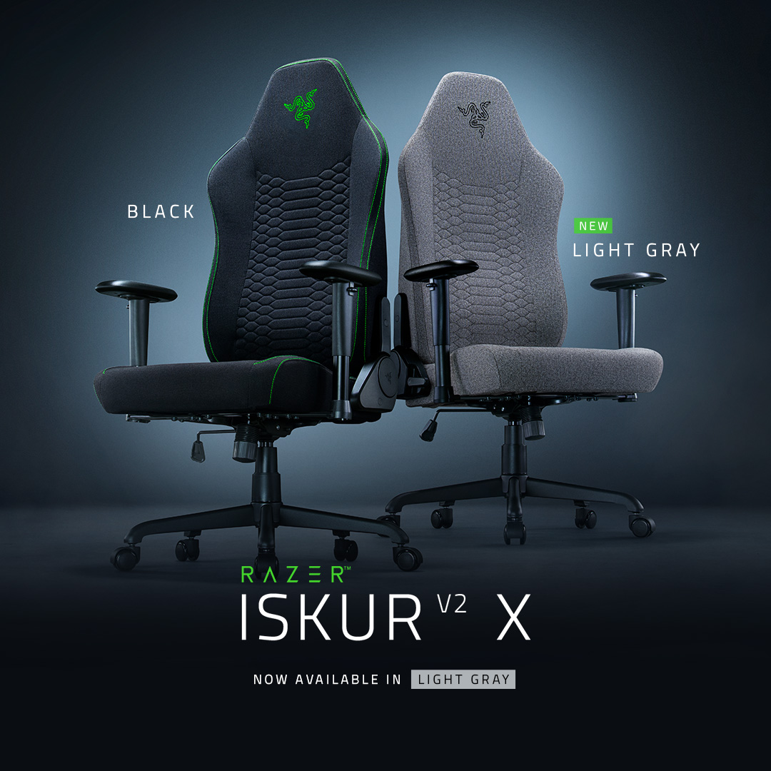 The Razer Iskur V2 X gaming chair now comes in Light Gray! From its integrated lumbar support to a 152-degree recline, experience core gaming ergonomics in a fresh new look today.

كرسي الألعاب Razer Iskur V2 X متوفر الآن باللون الرمادي الفاتح! بفضل دعمه المدمج لأسفل الظهر