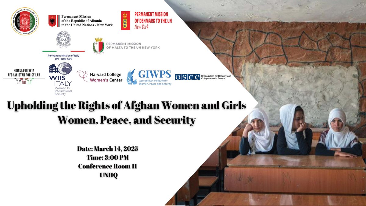 📣 Join us #today for a high-level #CSW69 side event on #Afghan women’s rights, education, and the #Women, #Peace, and #Security (#WPS) agenda! 

📅 March 14, 2025 h3.00-5.00 pm ET

📺 Watch live on <a href="/UNWebTV/">UN Web TV</a> 👇🏻 webtv.un.org/en/asset/k18/k…