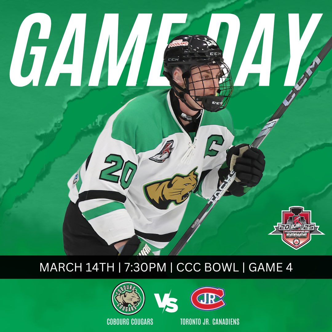 🚨IT’S PLAYOFF GAME DAY🚨

We’re back at home tonight for Game 4 VS Toronto Jr. Canadiens. Puck drops at 7:30pm!

🎟️: online + at our box office 
🧑‍🧒‍🧒: kids 12 yrs &amp; under get in FREE when wearing a jersey and accompanied by an adult

#DotheROAR #CougarCounty 
📸 OJHL Images