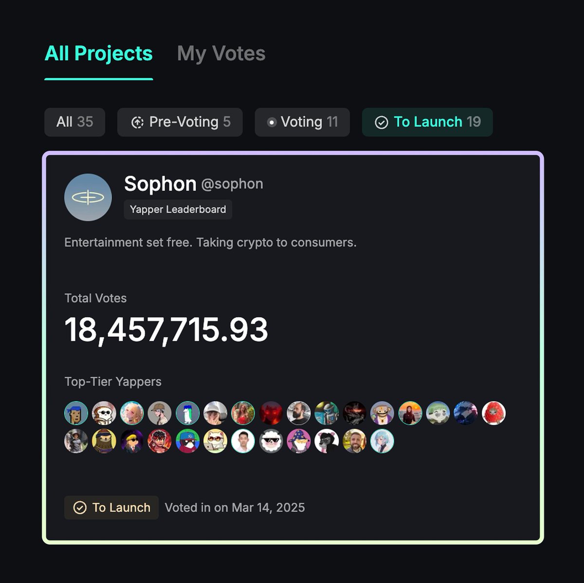 KaitoAI's tweet image. .@sophon is the next Pre-TGE project selected from the Yapper Launchpad!

Voted for by all of you - their leaderboard coming in 7 days time 🫡