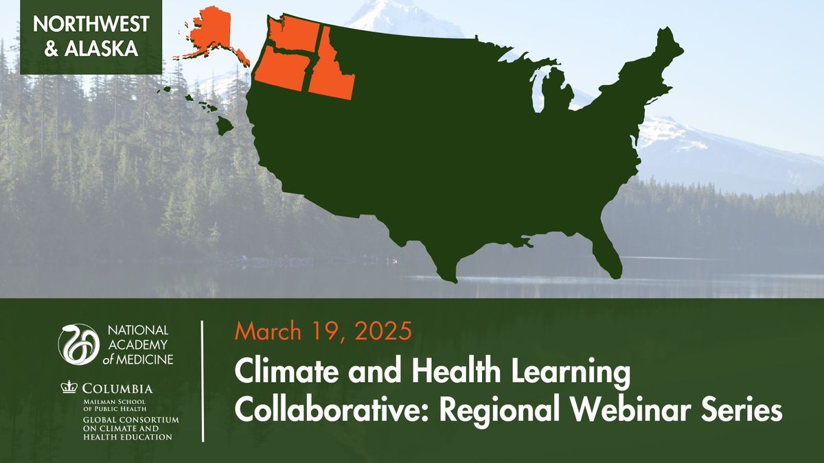 National Academy of Medicine (@thenamedicine) on Twitter photo Don't miss NAM Climate and Health Learning Collaborative webinar for the Northwest & Alaska region, co-hosted by <a href="/GCCHE_/">Global Consortium on Climate and Health Education</a>! Gain access to educational resources and connect with peers this Wednesday, March 19. Register here: buff.ly/Oqic43z #ClimateActionforHealth Don't miss NAM Climate and Health Learning Collaborative webinar for the Northwest & Alaska region, co-hosted by <a href="/GCCHE_/">Global Consortium on Climate and Health Education</a>! Gain access to educational resources and connect with peers this Wednesday, March 19. Register here: buff.ly/Oqic43z #ClimateActionforHealth