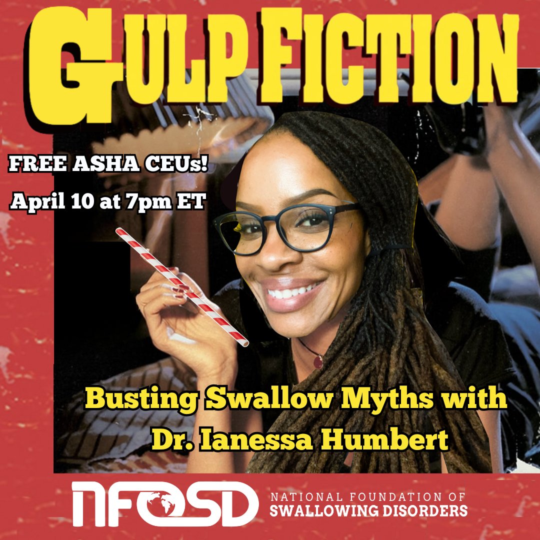 🚨 FREE ASHA CEU ALERT! 🚨

🎬 GULP FICTION 🎬

Join us for a myth-busting, mind-blowing session with Dr. Ianessa Humbert as she takes on common swallowing myths!

📅 April 10 at 7PM ET

💻 Register now: swallowingdisorderfoundation.com/gulp-fiction/

Rethink what you think you know about swallowing!