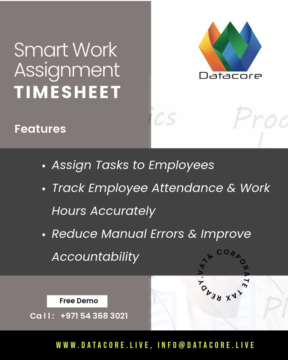 DatacoreDubai's tweet image. Smart Work Assignment & Timesheet with Geo-Tagging
Assign Tasks to Employees with One Click
Real-Time Geo-Tagged Timesheets
#DatacoreERP #WorkAssignment #GeoTagging #TimesheetAutomation #EmployeeTracking #ProjectManagement #BusinessEfficiency
