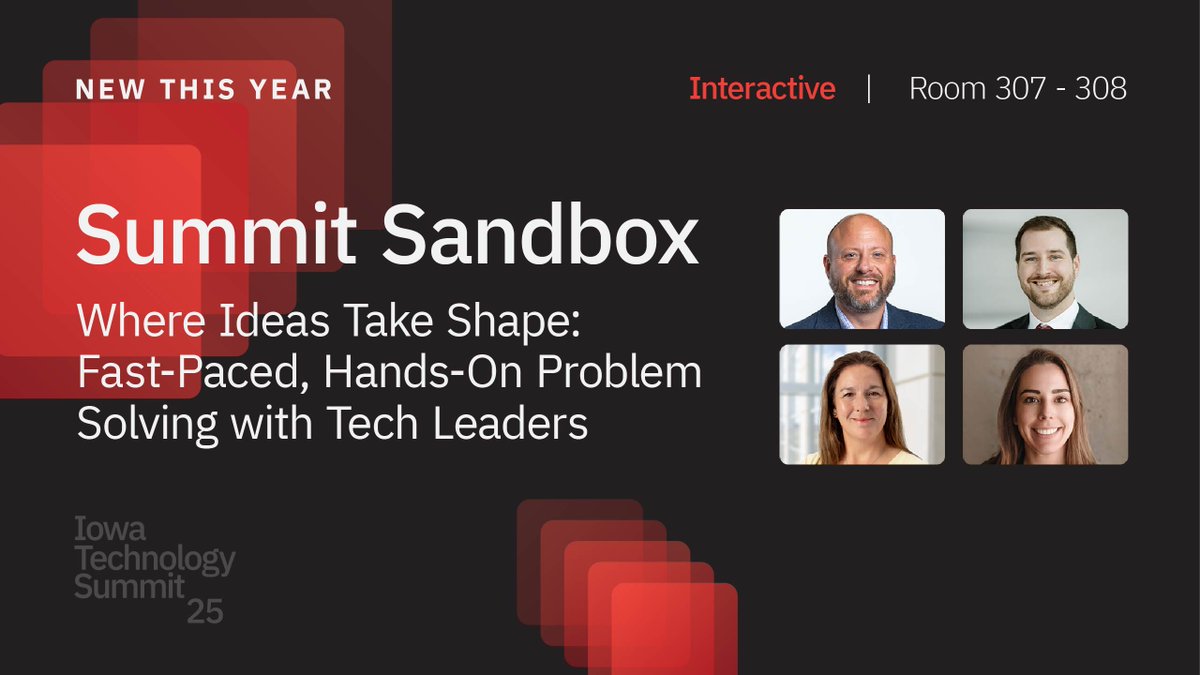 Technology Association of Iowa (@technologyiowa) on Twitter photo New at the #IowaTechnologySummit: The Summit Sandbox! 🏗️
Like a sandbox environment, this is a space for hands-on experimentation–collaborating, testing ideas, and solving real-world challenges.
🔗 Secure your ticket today: technologyiowa.org/iowa-technolog…
Presented by <a href="/WellmarkBCBS/">Wellmark BCBS</a> New at the #IowaTechnologySummit: The Summit Sandbox! 🏗️
Like a sandbox environment, this is a space for hands-on experimentation–collaborating, testing ideas, and solving real-world challenges.
🔗 Secure your ticket today: technologyiowa.org/iowa-technolog…
Presented by <a href="/WellmarkBCBS/">Wellmark BCBS</a>