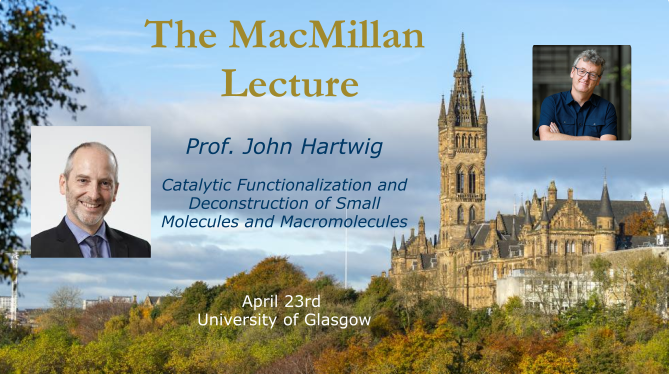 Dr Nicola Bell (@nickelcarbon) on Twitter photo I'm excited to announce that we will be hosting Prof. John Hartwig <a href="/JohnFHartwig1/">John F Hartwig</a> <a href="/UofGChem/">University of Glasgow Chemistry</a> on April 23rd for the Inaugural MacMillan Lecture in honour of our alumnus Prof. David MacMillan <a href="/dmac68/">David MacMillan</a>.
Free tickets available here: tinyurl.com/4rysn9sx I'm excited to announce that we will be hosting Prof. John Hartwig <a href="/JohnFHartwig1/">John F Hartwig</a> <a href="/UofGChem/">University of Glasgow Chemistry</a> on April 23rd for the Inaugural MacMillan Lecture in honour of our alumnus Prof. David MacMillan <a href="/dmac68/">David MacMillan</a>.
Free tickets available here: tinyurl.com/4rysn9sx