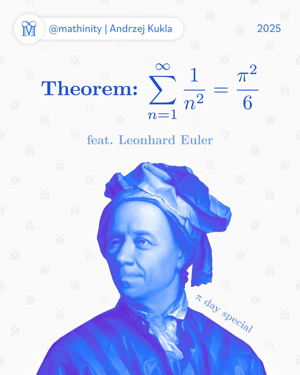 Happy π-day! 🥳

For this special occasion I serve you a classic proof due to Euler that sum of reciprocals of squares is equal to π squared over 6.

🧵[1/n²]