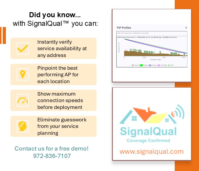 Stop wondering about service coverage and start knowing for sure. SignalQual™ puts precision network planning at your fingertips. Call for your free demo today!