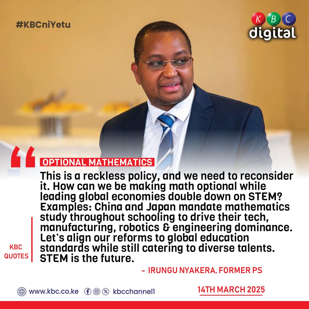 OPTIONAL MATHEMATICS

"This is a reckless policy, and we need to reconsider it. How can we be making math optional while leading global economies double down on STEM? Examples: China and Japan mandate mathematics study throughout schooling to drive their tech, manufacturing,