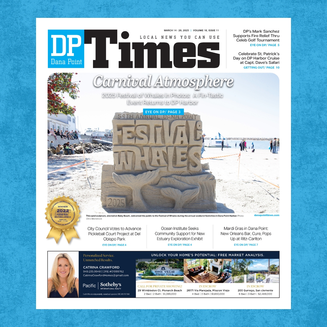 Dana Point Times (@danapointtimes) on Twitter photo This week’s top story: The 54th annual Festival of Whales celebration drew thousands as it took over Dana Point last weekend. Read and subscribe to our FREE digital edition at danapointtimes.com. This week’s top story: The 54th annual Festival of Whales celebration drew thousands as it took over Dana Point last weekend. Read and subscribe to our FREE digital edition at danapointtimes.com.