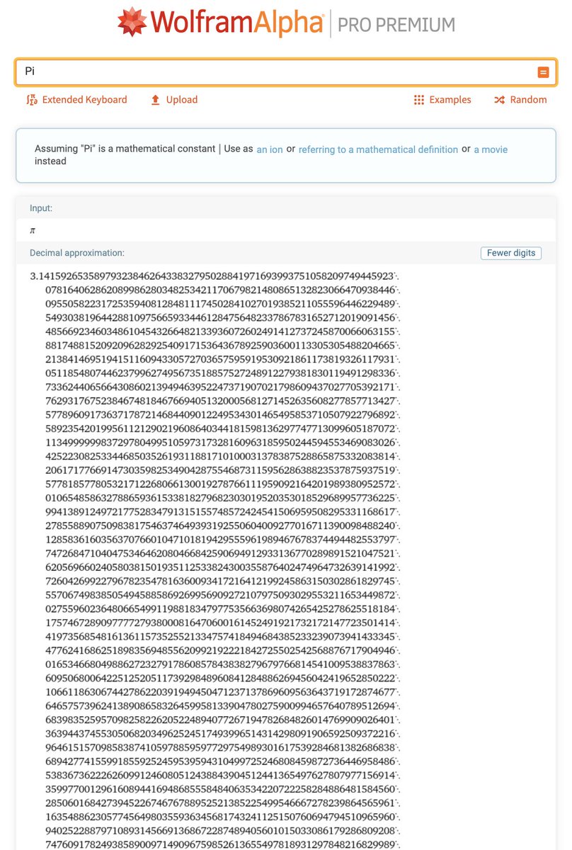 Wolfram_Alpha's tweet image. Once again, it&apos;s that glorious time of year: #PiDay is finally here! 🥧
wolframalpha.com/input/?i=Pi
