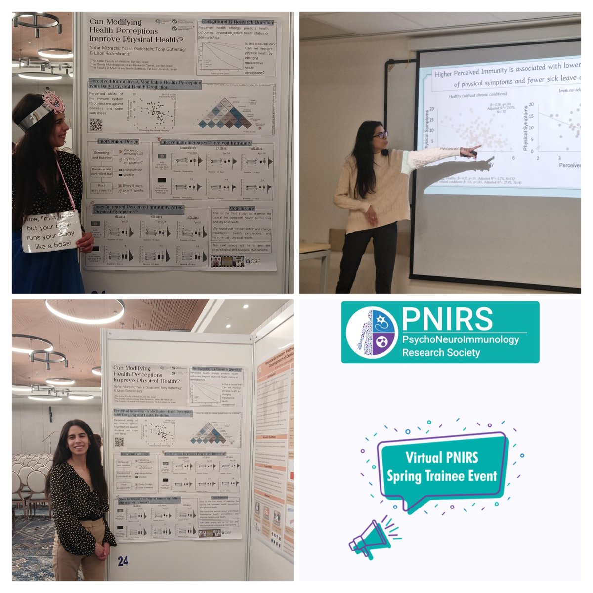 In the past month, I presented a project from my PhD on how our health perceptions can shape our daily experience of bodily symptoms: a 5-minute talk at the <a href="/PNIRS/">PNIRS</a> Virtual Training Seminar, a talk at #ISCOP, and a poster at the <a href="/GondaBrain/">Gonda Brain Research Center</a> Annual Retreat.