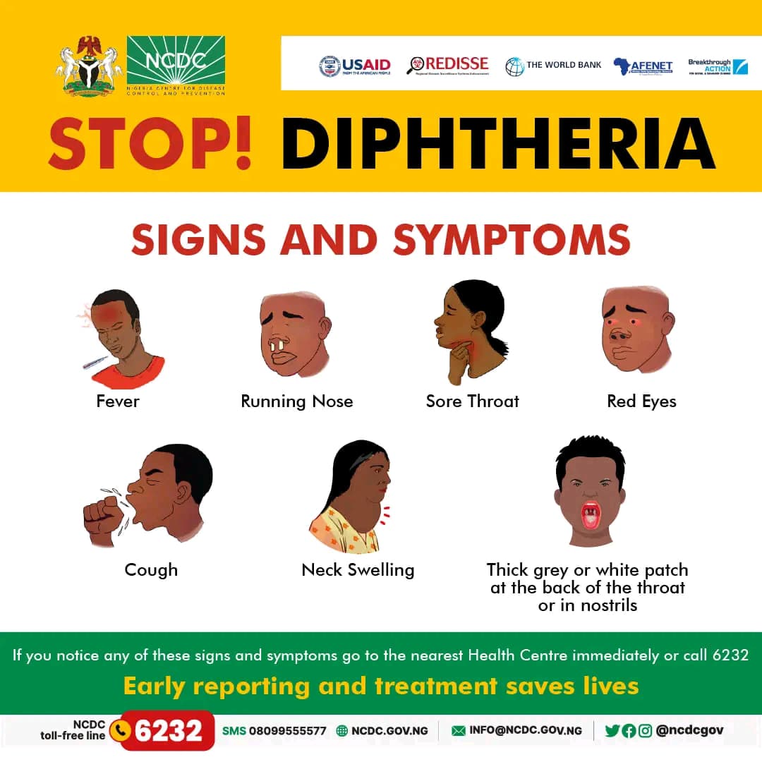 Diphtheria is a serious and highly contagious bacterial infection caused by Corynebacterium diphtheriae. It spreads through respiratory droplets (coughs and sneezes), direct contact with infected individuals, and contaminated objects such as utensils or clothing.