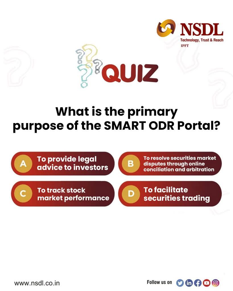 #Contest alert - Win prizes every week!

To enter the quiz leave the correct answer in the comments below and stand a chance to win exciting prizes!

1) Follow NSDL on all of its social media channels.

Facebook,
facebook.com/share/1e9QrBGe…

LinkedIn,
lnkd.in/gywTrkkP