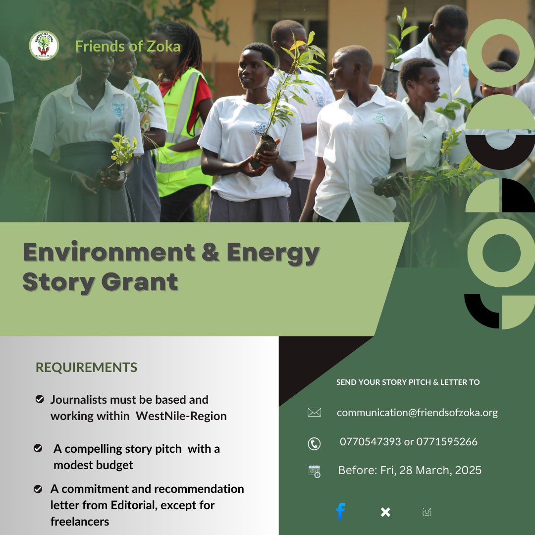 ANNOUNCEMENT!.📢

We are topping up your Editorial budget for that compelling Environment&amp;Energy story pitch, only for Journalists Working within WestNile.

Send in your story pitch before: Fri 28 March, 2025.