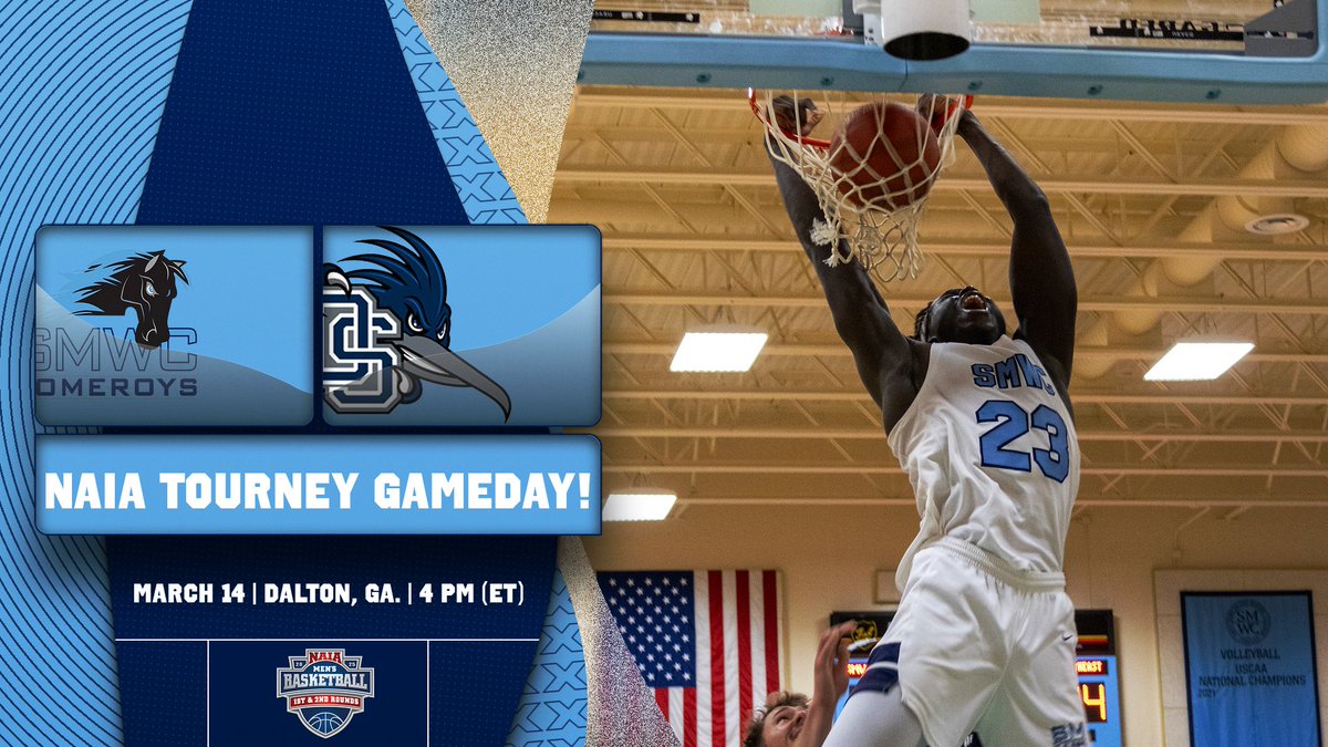 SMWCAthletics's tweet photo. The #RTKC continues for the SMWC men's basketball team as they travel to Dalton State for the NAIA National Tourney opener. Tip-off is set for 4 pm (ET)! Let's GO POMEROYS!

WATCH: https://t.co/eb3xVe1a1e
STATS: https://t.co/cBZptzlAIx https://t.co/LvC4cgbzDQ