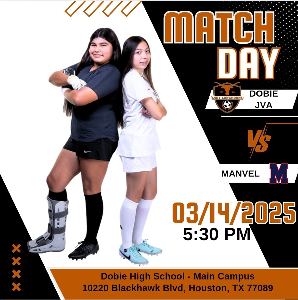 Dobie Girls Soccer (@jfdobiesoccer) on Twitter photo ππ©βπ SENIOR NIGHT π©βππ
Tonight, we celebrate our Seniors as
your Lady Longhorns take on Manel at HOME TONIGHT!!
π | Manvel High School
β°οΈ | 5:30 PM JV
β°οΈ | 7:30 PM Varsity
π | Dobie High School
*PLEASE NOTE: JVB will not be playing tonight**
HORNS ON 3!! π§‘π€β½οΈ ππ©βπ SENIOR NIGHT π©βππ
Tonight, we celebrate our Seniors as
your Lady Longhorns take on Manel at HOME TONIGHT!!
π | Manvel High School
β°οΈ | 5:30 PM JV
β°οΈ | 7:30 PM Varsity
π | Dobie High School
*PLEASE NOTE: JVB will not be playing tonight**
HORNS ON 3!! π§‘π€β½οΈ