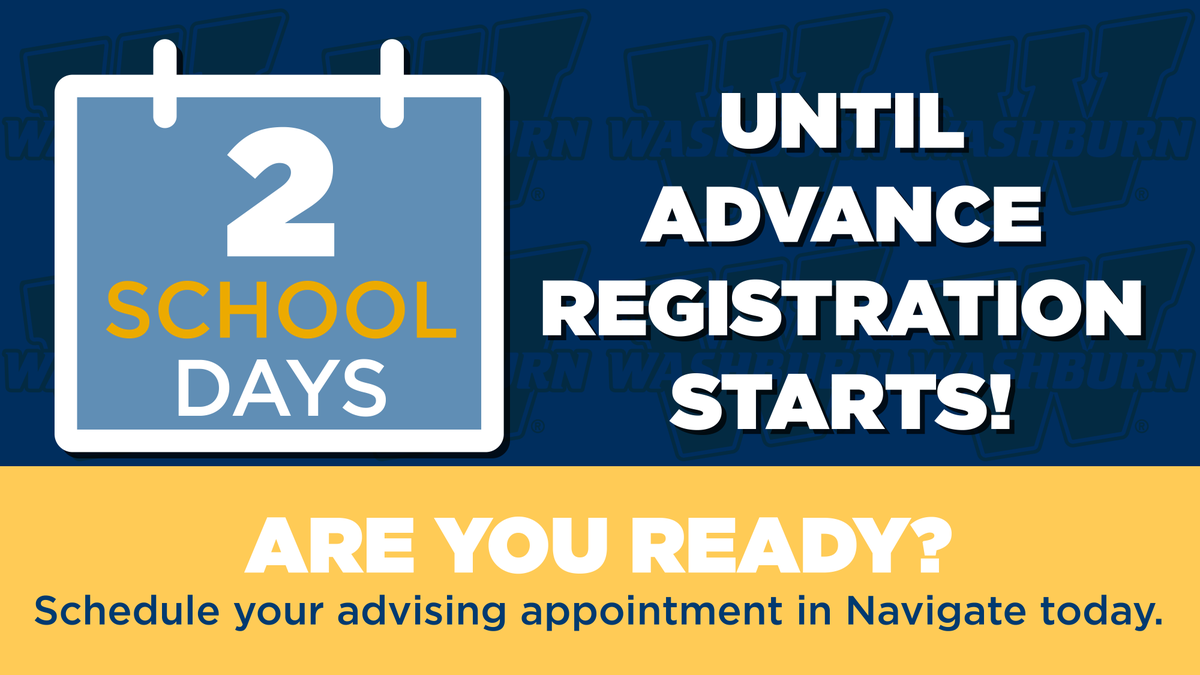 WUAdvising's tweet photo. 2 *SCHOOL DAYS* until Advance Registration begins on March 25 after spring break. Schedule your advising appointment in Navigate today! Still need to download Navigate? Search for "Navigate 360" in your app store. https://t.co/XS0AD1cUzr