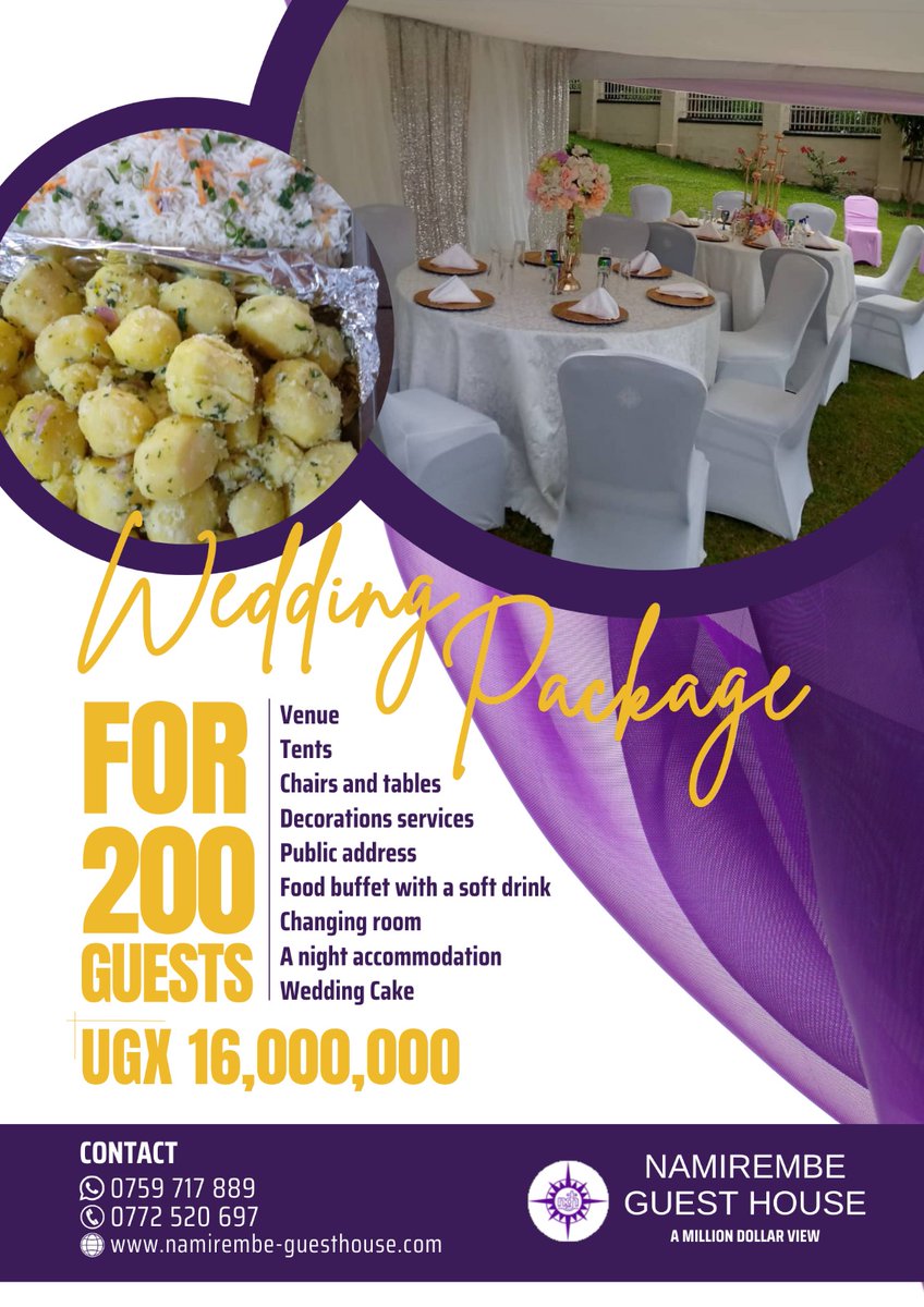 Hi! Are getting married soon? Here is the Opportunity for you and your spouse. #TheWeddingPackage. Kindly reach out to us and we shall serve you.