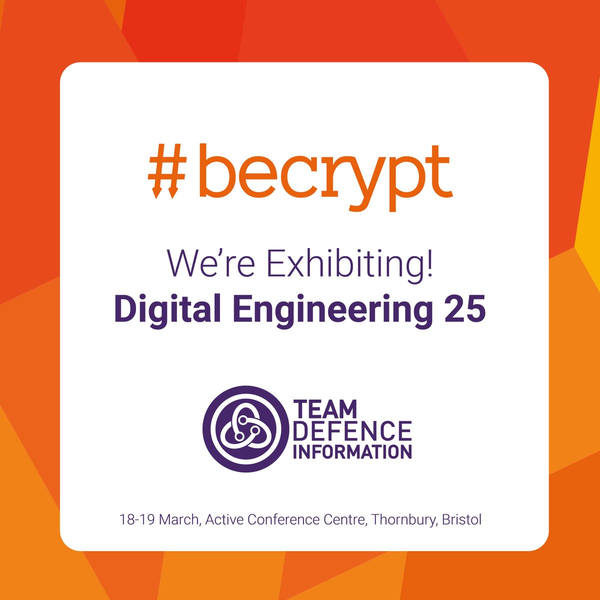 Only a few days to go until Team Defence Information, DE25! This year the focus is on advancing digital engineering and we will be exhibiting our comprehensive range of high assurance cyber security solutions:

🔸 Becrypt CWE: secure collaboration between multi-organisational